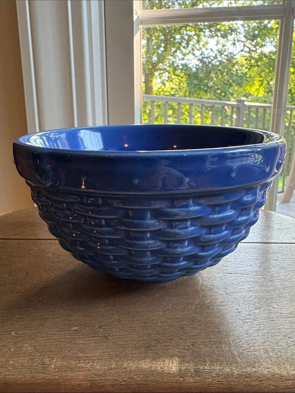 Longaberger Deep Blue Ceramic Basketweave Serving Bowl